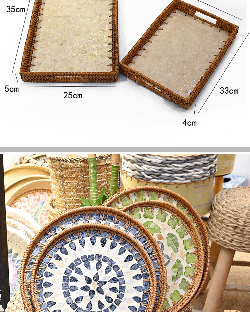 藤编贝壳托盘彩绘贝壳果盘装饰摆件收纳零食干果盘果篮茶盘收纳盘详情10