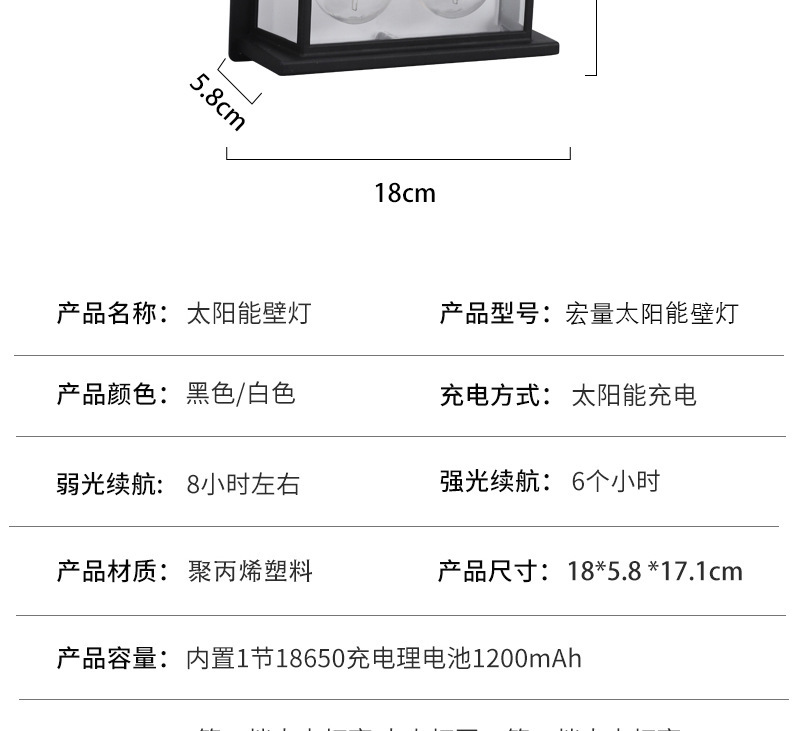 Cross-border bestseller TEMU solar tungsten filament wall lamp, human-sensing three-mode garden outdoor waterproof LED night light pic 5
