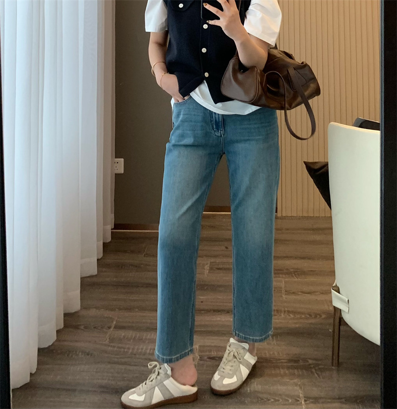朵妮DN 莱赛尔亚麻360四面弹春夏亚麻透气高腰显瘦法棍裤牛仔裤女详情11