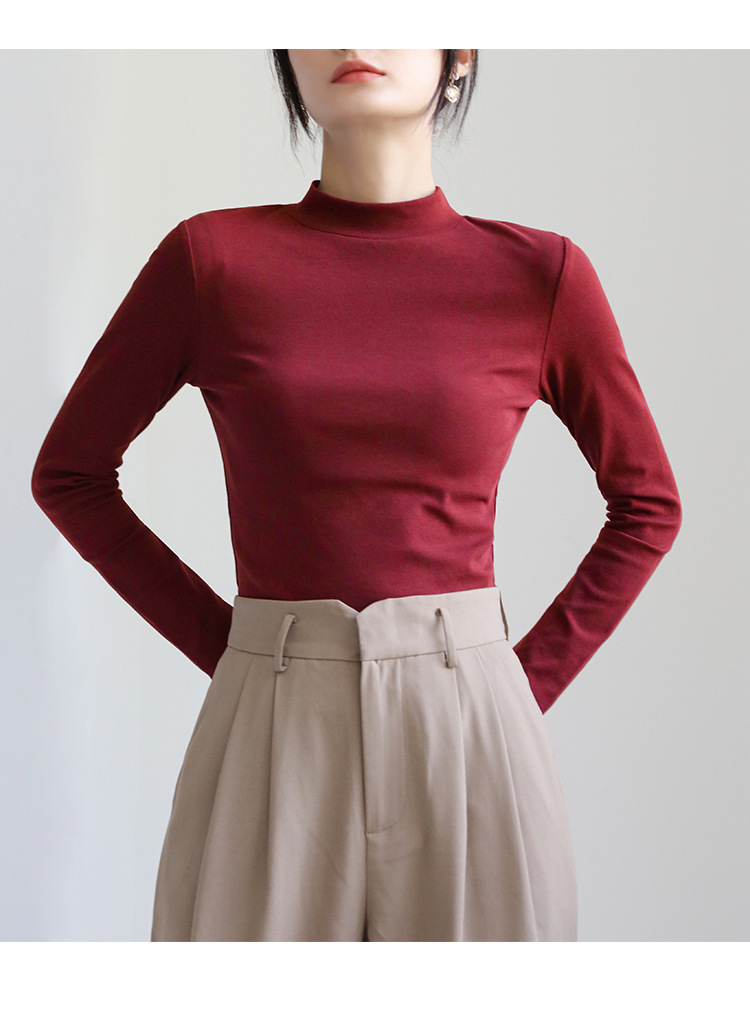 Pequeño cuello alto polainera blanca colgante interior otoño/invierno top mujer algodón cuello medio manga larga camiseta slim fit pic 25