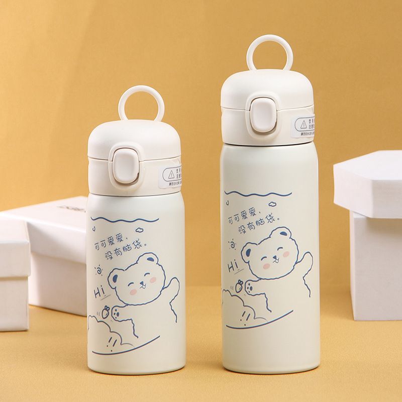 韩版304不锈钢弹跳盖保温杯 简约卡通豌豆杯便携清新学生水杯抖音详情8