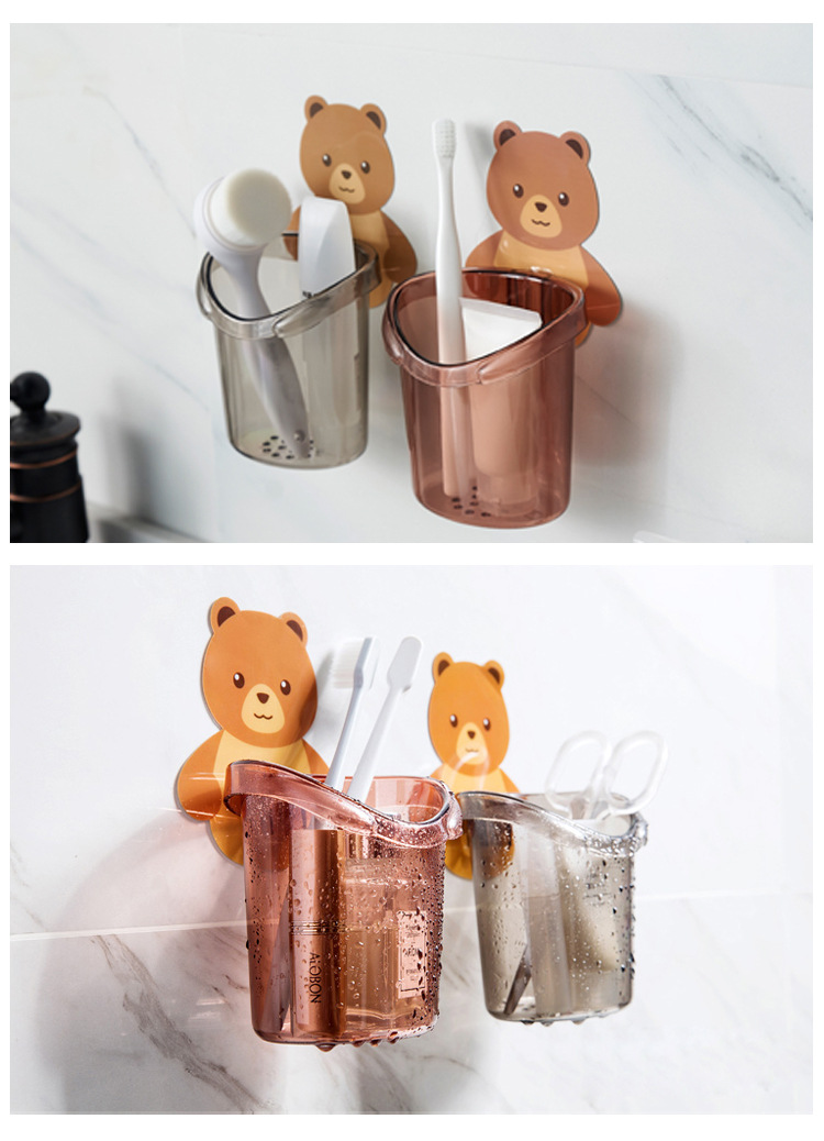 Little Bear Hug storage cup, bathroom wall-mounted storage rack without drilling, comb storage box, toothpaste and toothbrush storage rack pic 4