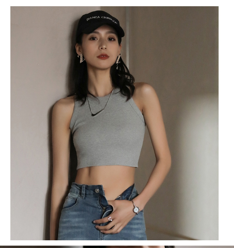 网红短款黑色打底螺纹吊带背心女夏季内搭无袖设计感外穿上衣潮详情53