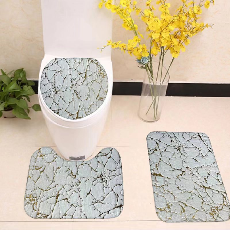 Rabbit fur gilded toilet three-piece set, carpet floor mat, bathroom and toilet anti-slip mat, household entrance floor mat pic 4