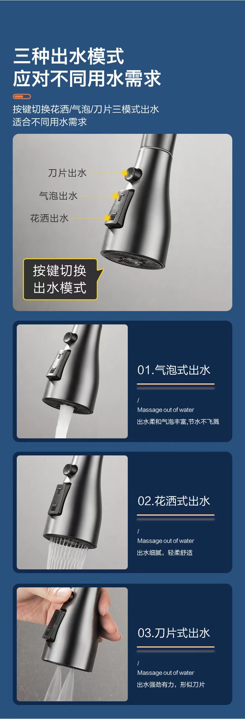 全铜抽拉式洗菜盆水龙头枪灰色宝塔伸缩洗碗池冷热防溅厨房水龙头详情5