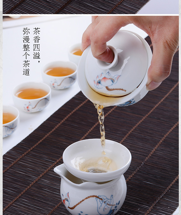 Blue and white ceramic Gongfu tea set gift manufacturer, complete set wholesale of white porcelain tea sets, LOGO customization, gift box packaging available pic 14