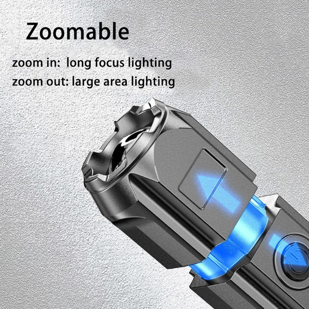 New telescopic zoom high-intensity flashlight, USB charging 18650 flashlight, small and portable, focusing, long-range and floodlight pic 2