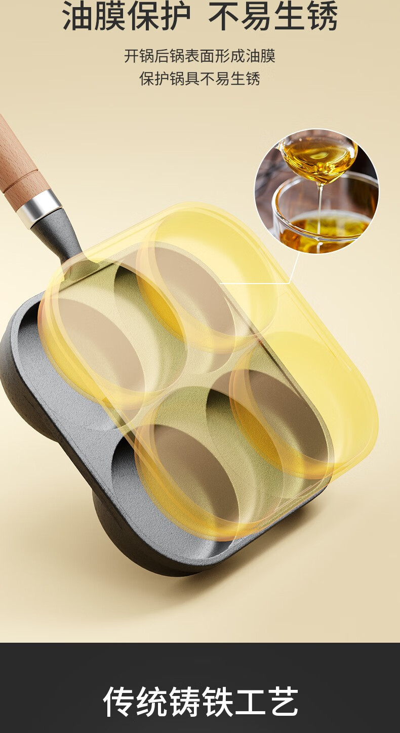 love cooking Supor Egg Frying Pan Cast Iron Uncoated Multi-functional Breakfast Pan Mini Pan Steak Frying Pan Home Egg Burger Deep Fryer pic 25