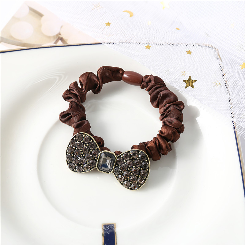 New diamond-encrusted bow small intestine loop hair tie, fashionable hair tie, rubber band feminine charm headwear, rubber band headband for ladies pic 4