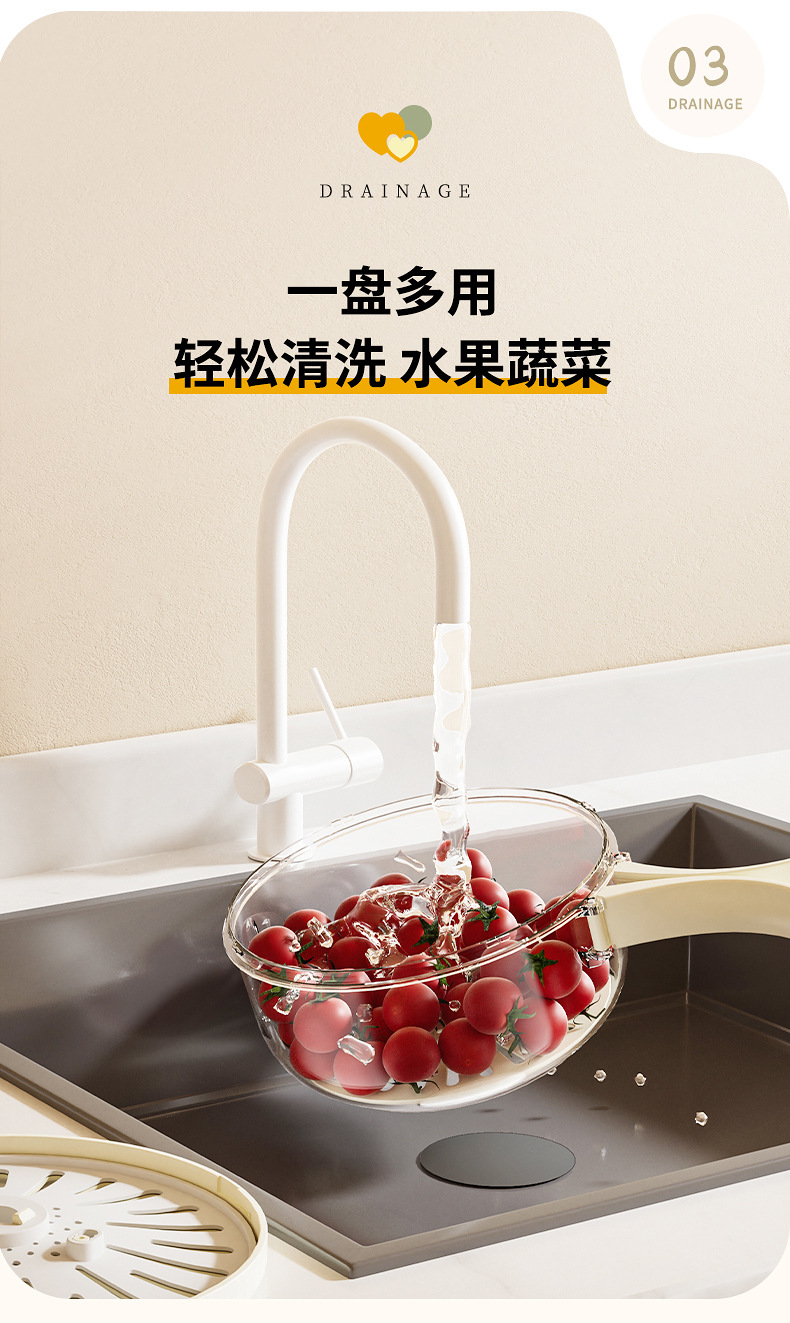 G26沥水篮折叠手柄沥水可开关洗水果篮子厨房神器洗菜篮滤水盆保鲜盒详情7