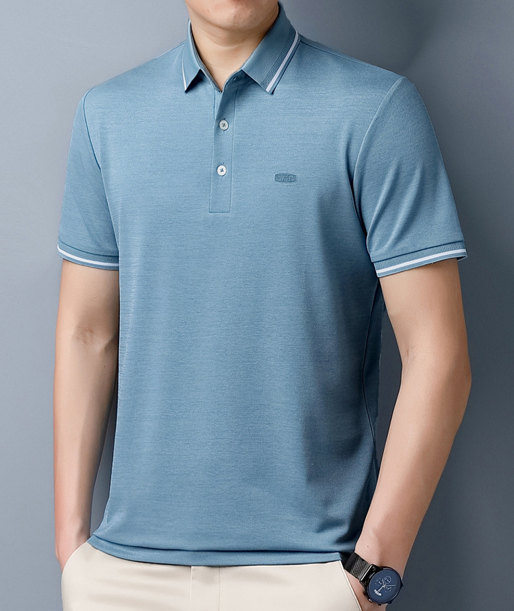 Lujo gran marca hombre morera seda manga corta polo verano 2024 nuevo medio y joven casual color sólido camiseta de gama alta pic 14