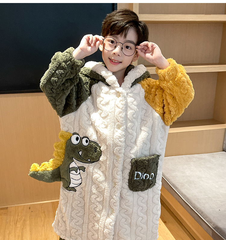 儿童睡衣秋冬季加厚款保暖法兰绒男童珊瑚绒套装中大童男孩家居服详情12