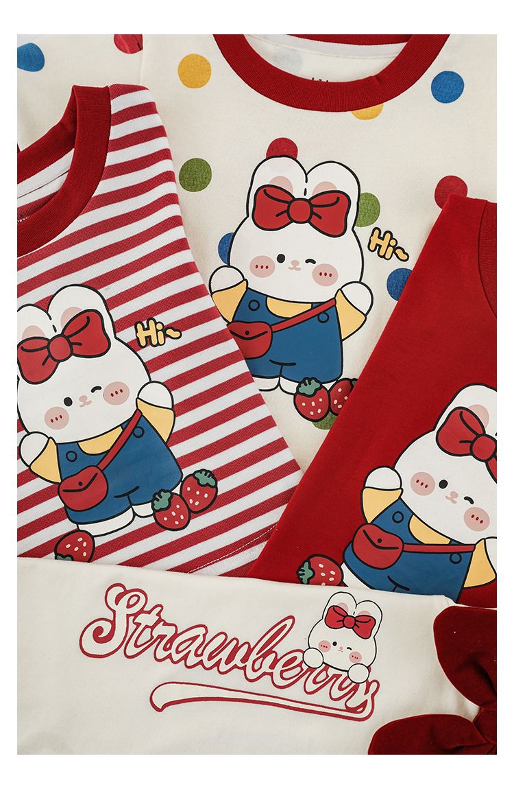 吾里卜一 女童小兔印花半袖T恤2024夏季儿童甜美可爱撞色短袖体恤详情19