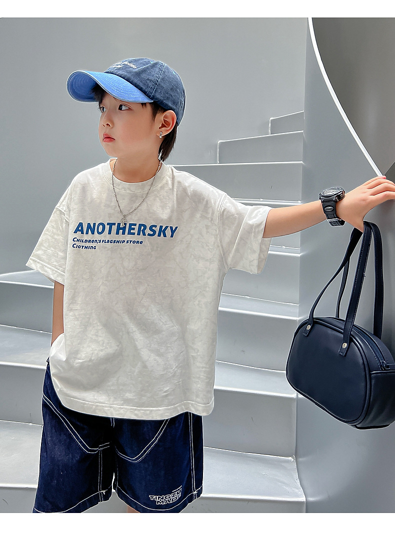 男大童夏装白色字母短袖T恤2025新款儿童装体恤夏季宽松纯棉上衣详情7