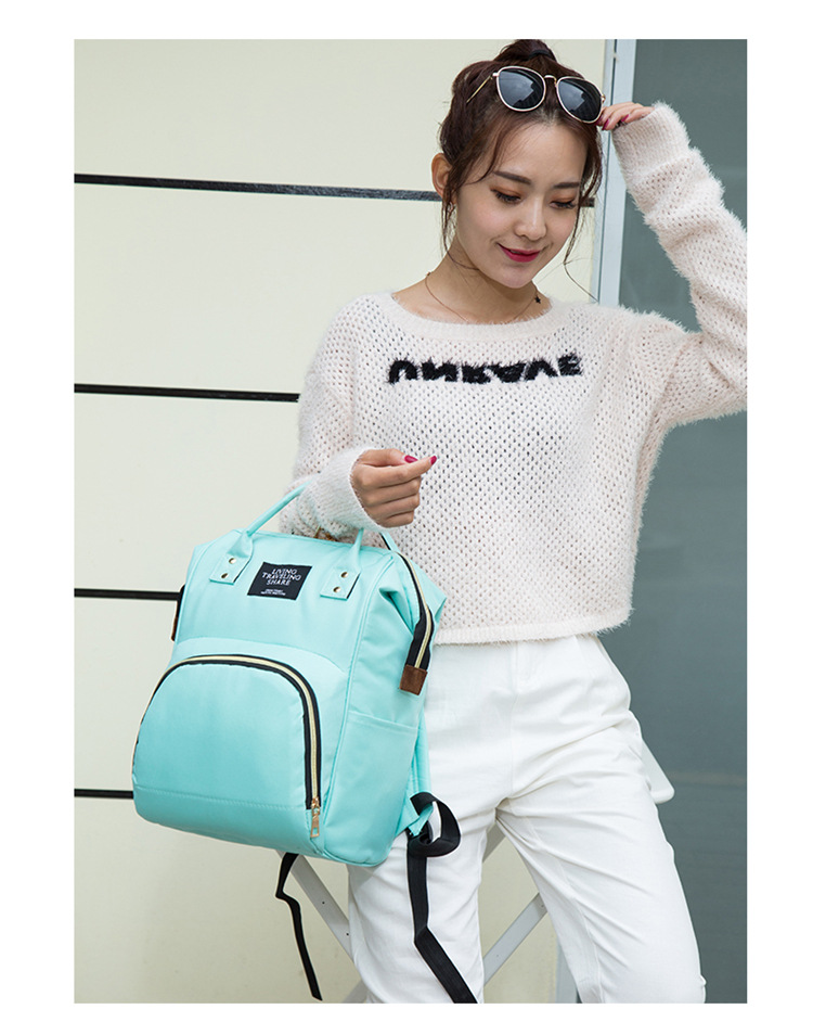 Factory-customized gift mom bag with printed patterns, large capacity, lightweight, double-shoulder mother and baby bag, waterproof maternity bag pic 15