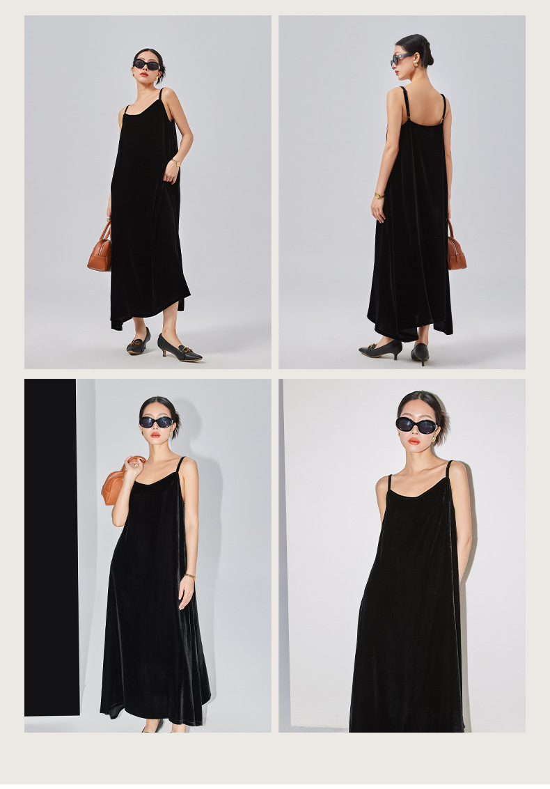 Loose mulberry silk dress, black design sense halter dress, silk velvet halter dress. The robe can be worn outside pic 3