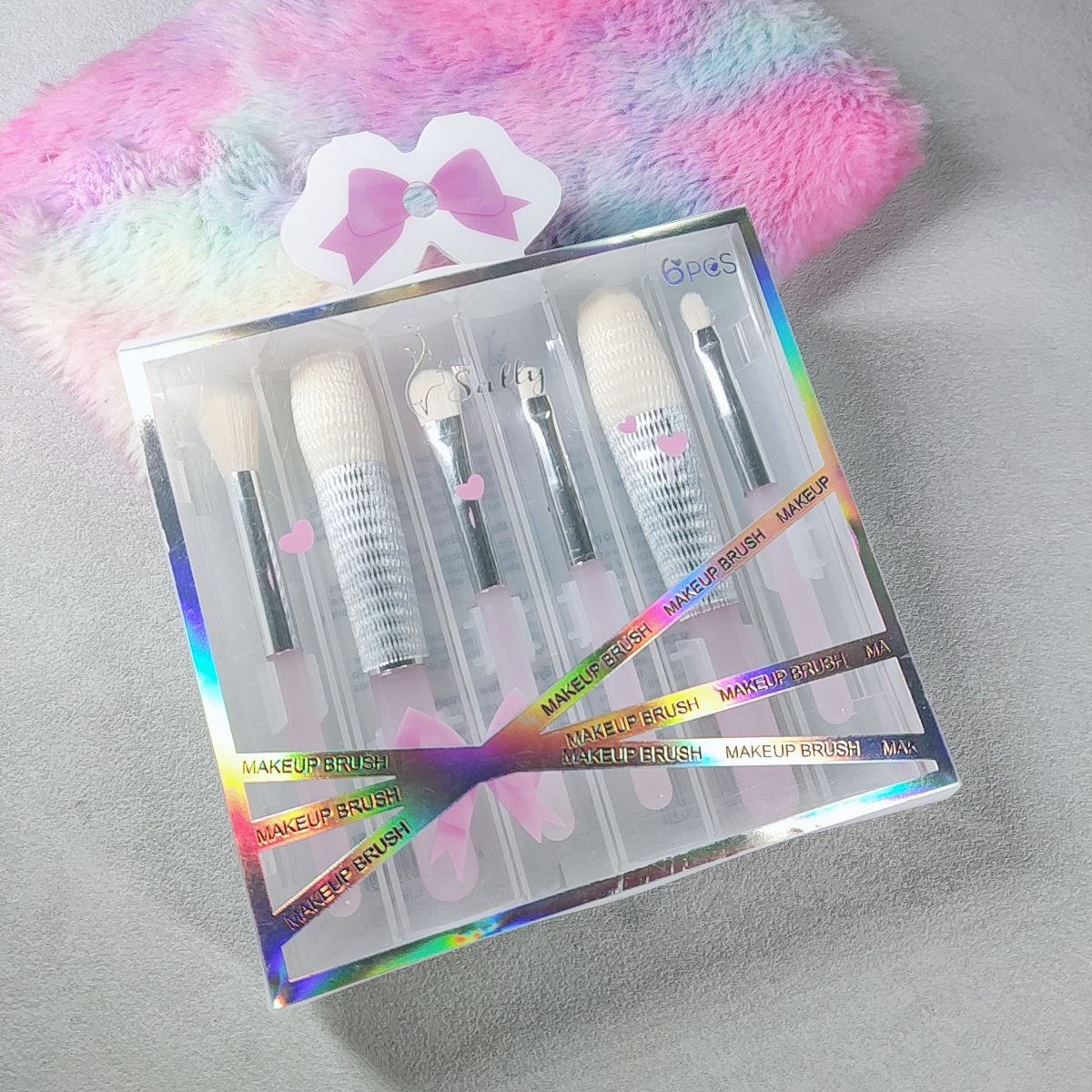 新品现货款水晶杆套刷PVC盒装6合一便携式收纳桶仿羊毛化妆刷批发详情2
