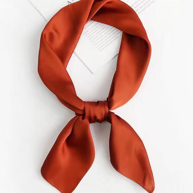 Cross-border exclusive new high-end nude-colored faux silk small square scarf, a versatile professional neckerchief for women in solid colors pic 2