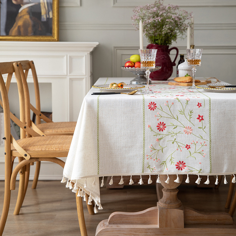 Cross-border plain thickened tablecloth, fresh white Japanese-embroidered flower Western tablecloth, party Japanese table mat pic 20