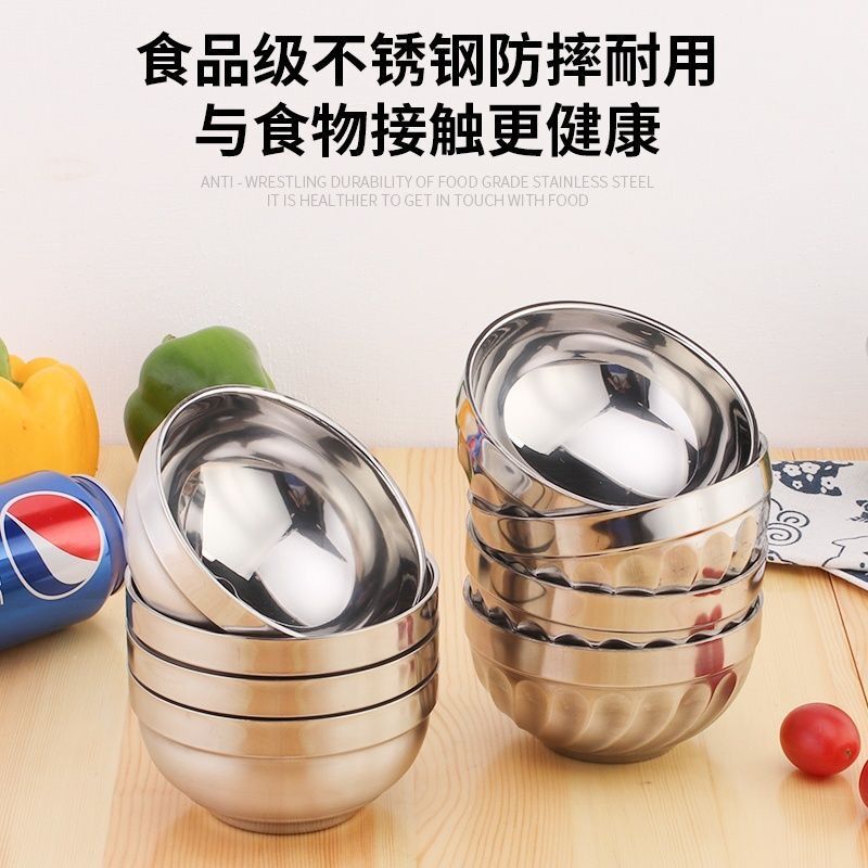 厂家批发 不锈钢碗双层防烫隔热碗学校食堂幼儿园汤碗铂金百合碗详情6