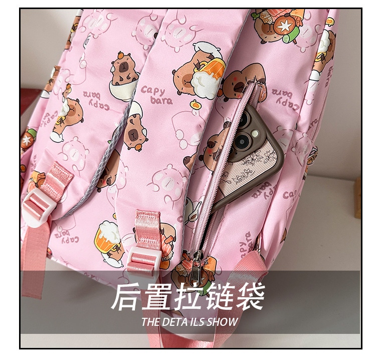 可爱印花卡通大容量卡皮巴拉书包时尚男孩女童学生轻便百搭双肩包详情8