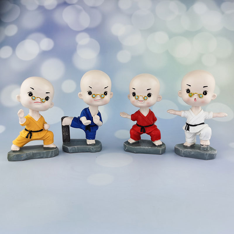 卡通萌趣车载摇头眼镜功夫和尚创意汽车摆件仪表台武术小和尚详情1