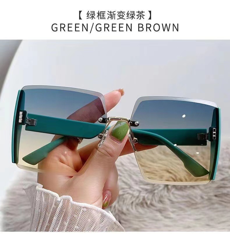 High-end square frameless trimmed sunglasses, trendy and cool sunglasses, fashionable glasses for women with large faces to make them look slimmer pic 5