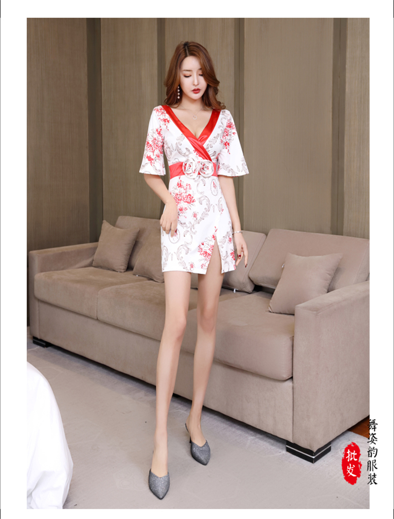 气质改良日式和服收腰显瘦夜场连衣裙性感桑拿技师服按摩足浴工衣详情14
