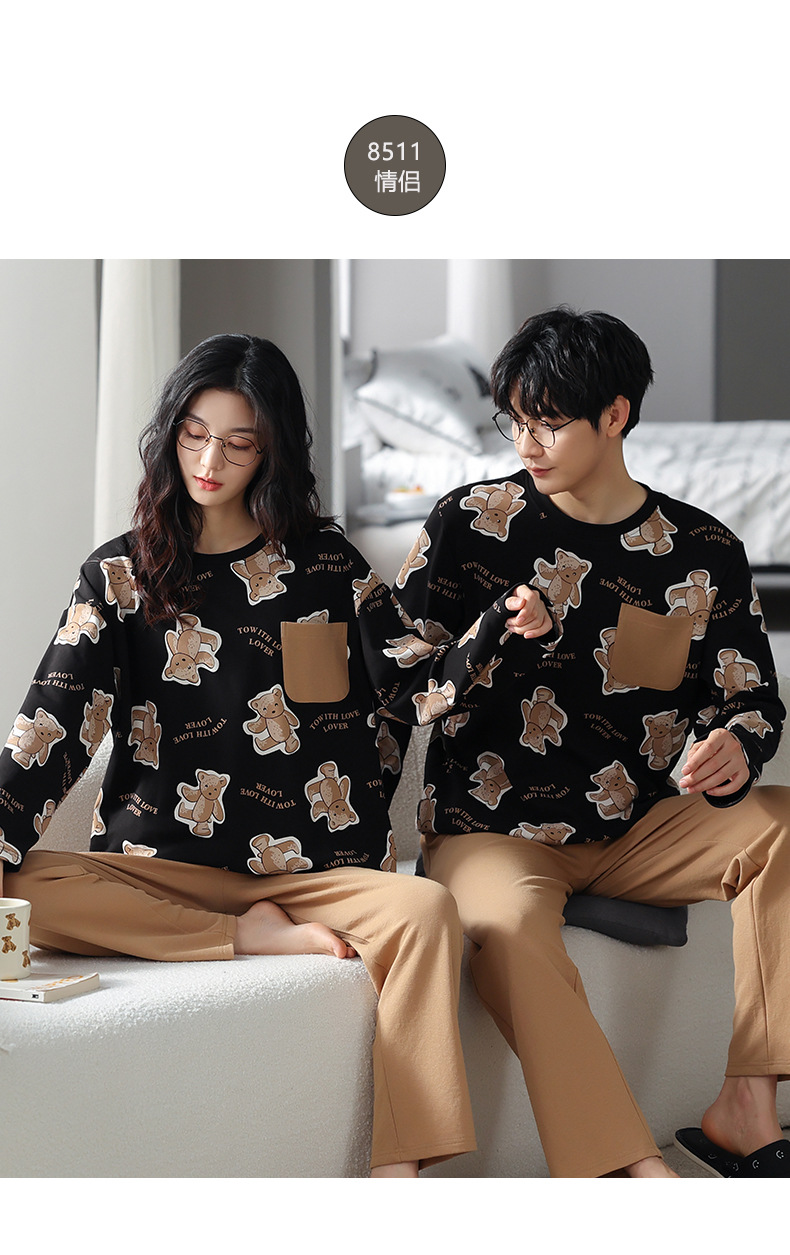 品牌情侣睡衣女长袖纯棉冬季新款韩版男士大码秋冬全棉家居服套装详情30