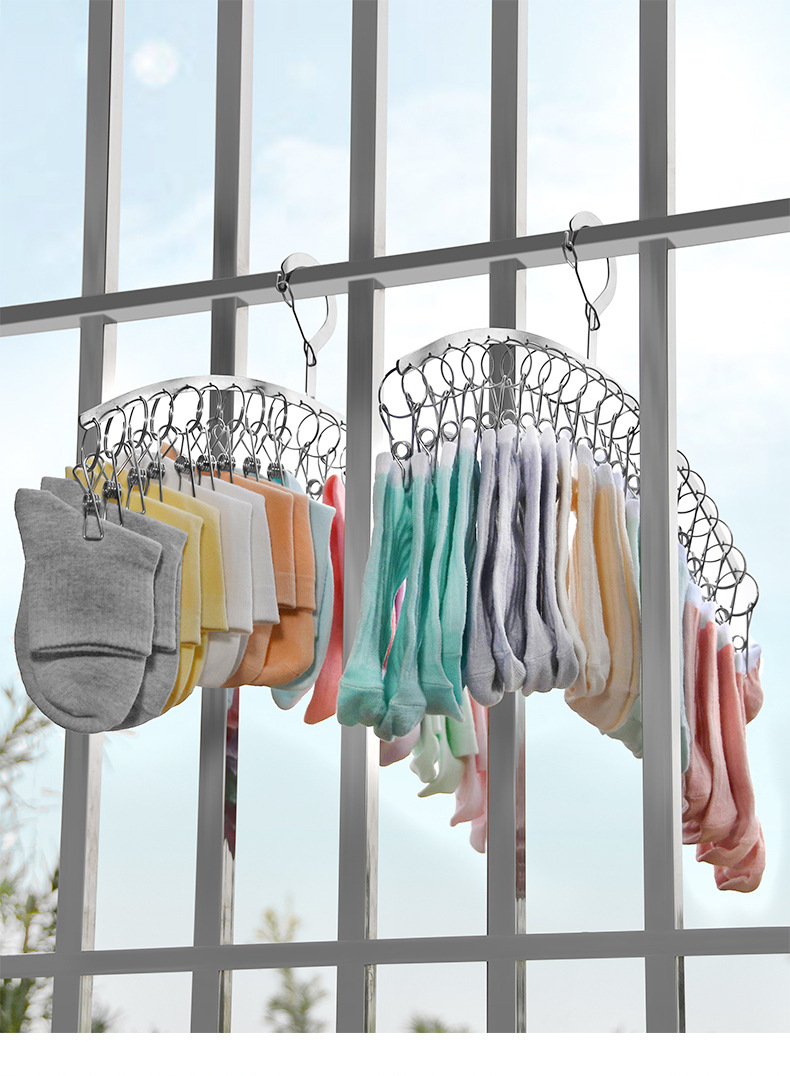 New stainless steel sock rack, arc-shaped thickened flat strip clothes hanger, 20 clip rack, drying rack, clip, windbreaker rack, hanging clothes hanger pic 13