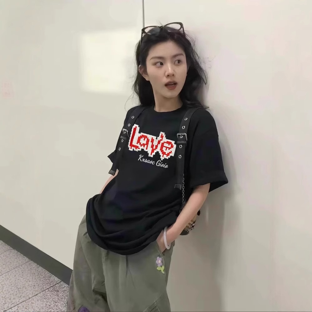 夏季纯棉短袖t恤女2025新款爆款美式设计感小众宽松显瘦半袖上衣详情9