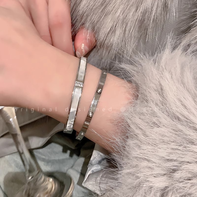 Silver titanium steel bracelet for women, high-end look, zircon plain ring bracelet, jewelry, silver bracelet, bracelet, string bracelet, new style pic 42
