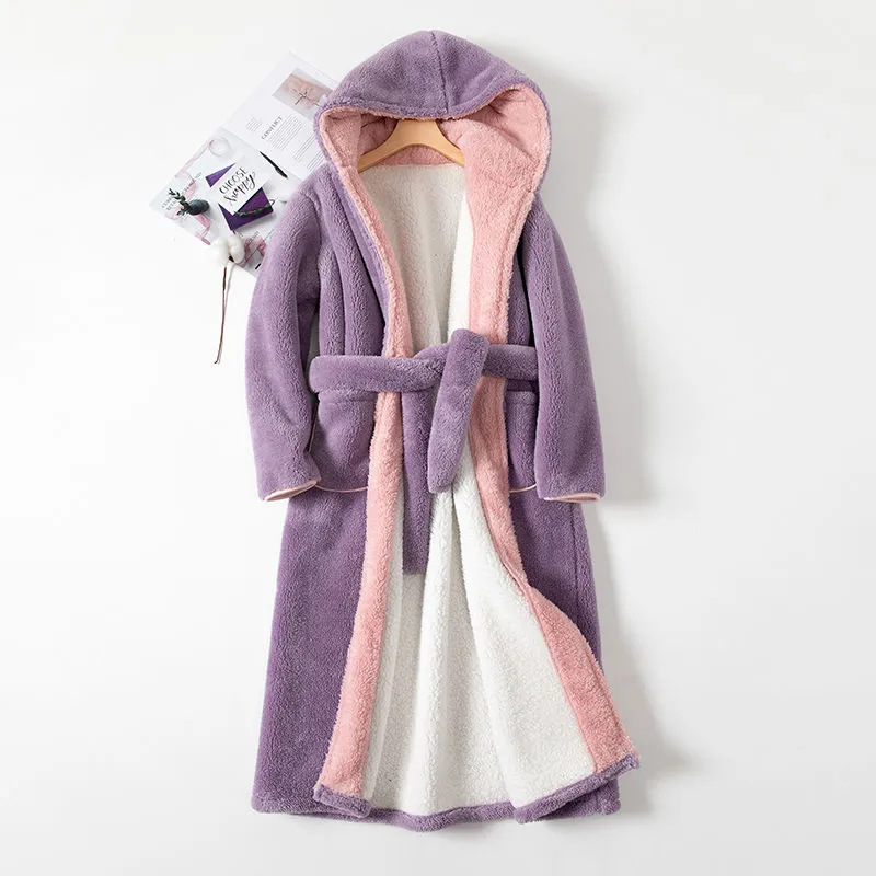 Fabricante oferta directa otoño invierno franela albornoz patched albornoz largo talla grande hombres y mujeres coral fleece pareja pijama bata de baño pic 7