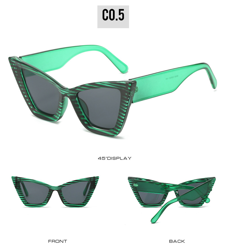 欧美女士猫眼太阳镜彩色花纹修饰脸型潮流墨镜街拍派对眼镜M459详情11