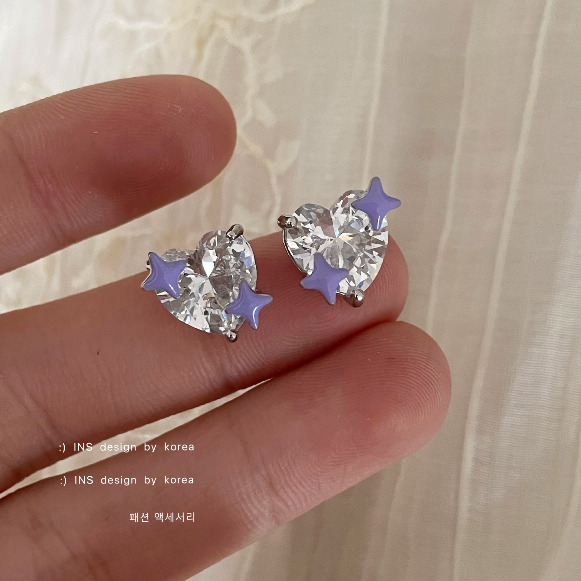 简约十字星芒桃心耳钉ins冷淡风超闪锆石时尚爱心百搭耳环耳饰潮详情2