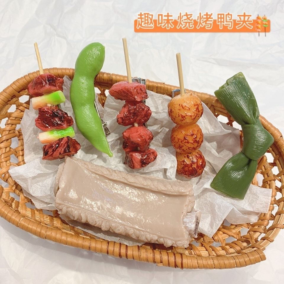 A grilled skewer hair clip ~ Original design of beef skewer side clip, ins simulation food play, fun and funny hair accessory, hairpin for girls pic 3