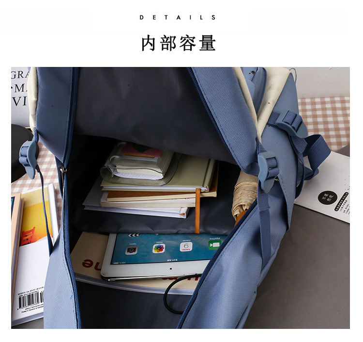 新款双肩背包五件套女韩版大容量帆布双肩包中学生背包大学生书包3231#详情45