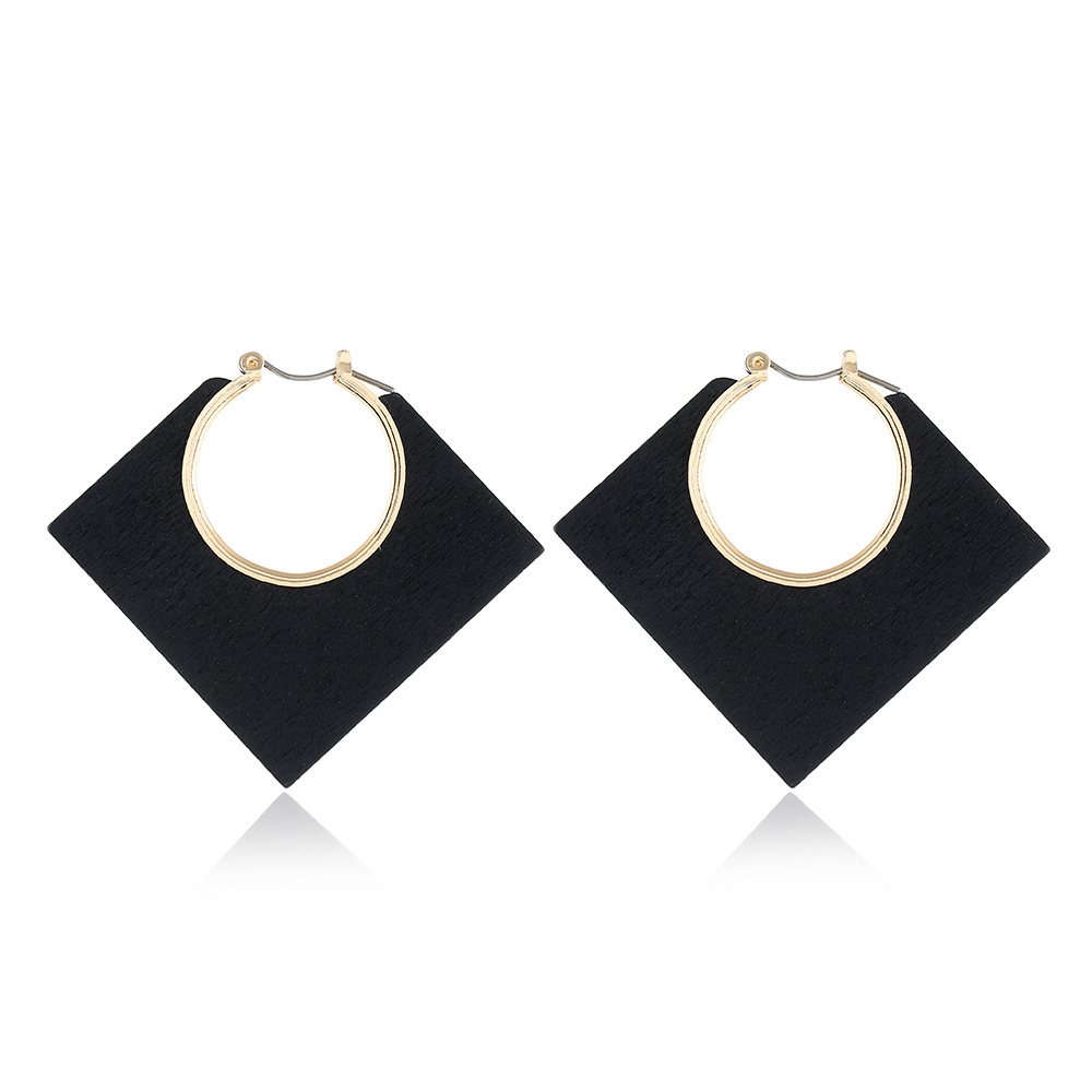 Cross-border exclusive European and American new ear rings, creative geometric classic solid color solid wood diamond-shaped hollowed-out alloy earrings and earrings pic 14