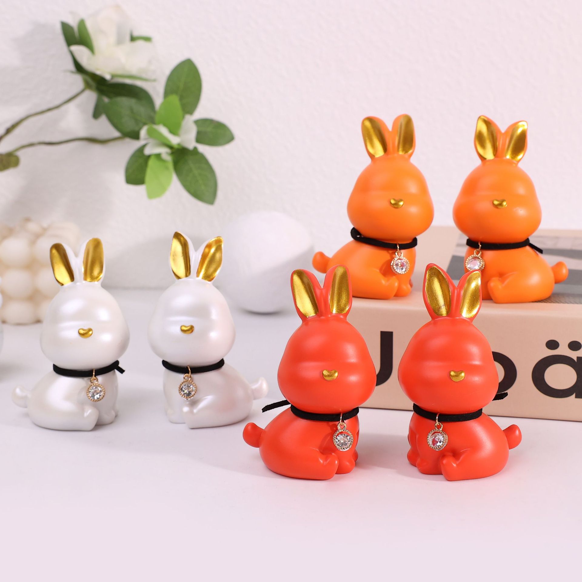 Creative cartoon abstract rabbit car ornaments, cute couple resin table decoration decorations, as gifts for best friends and best friends pic 1