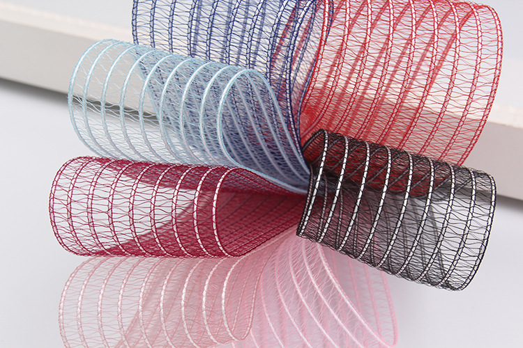 Dingxin Ribbon Wholesale: White line striped hollowed-out fish thread ribbons, DIY handcrafted bow ribbons, headwear, mesh ribbons pic 5