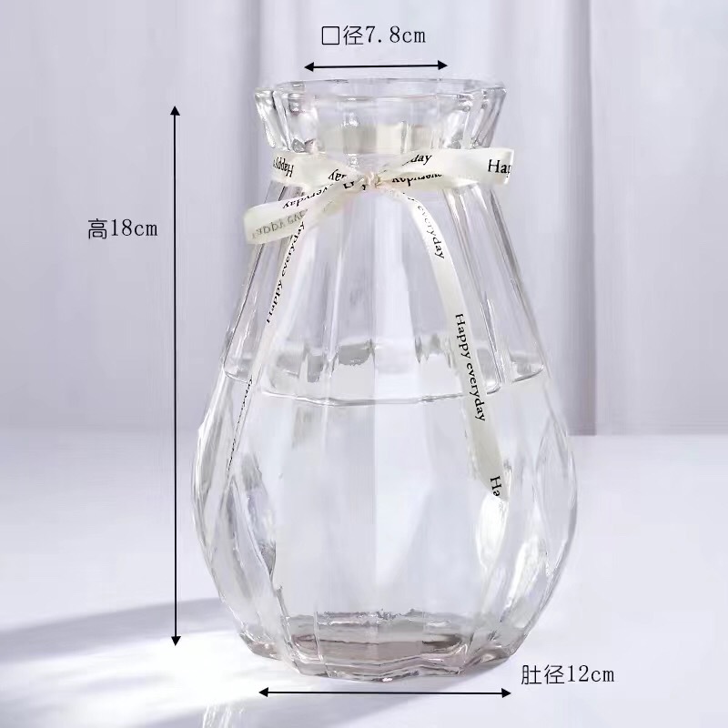 Simple transparent glass vase, two-color diamond, fresh and delicate flower arrangement, retro colorful craft display piece pic 24