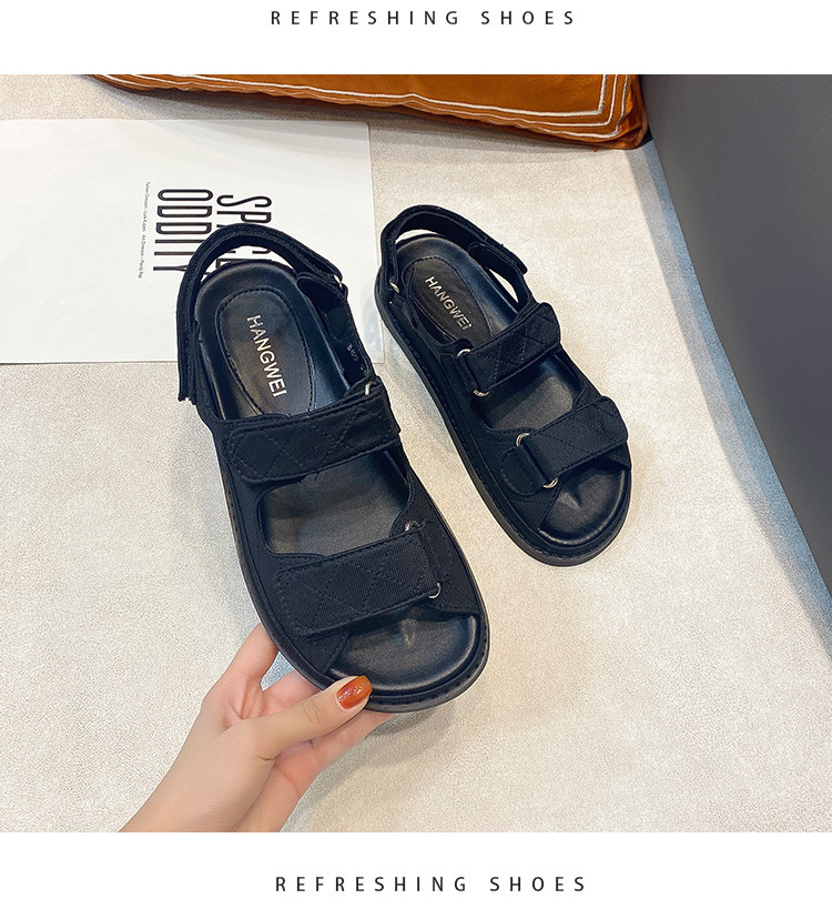 2024夏季新款小香风魔术贴厚底休闲运动凉鞋百搭平底沙滩罗马女鞋详情17