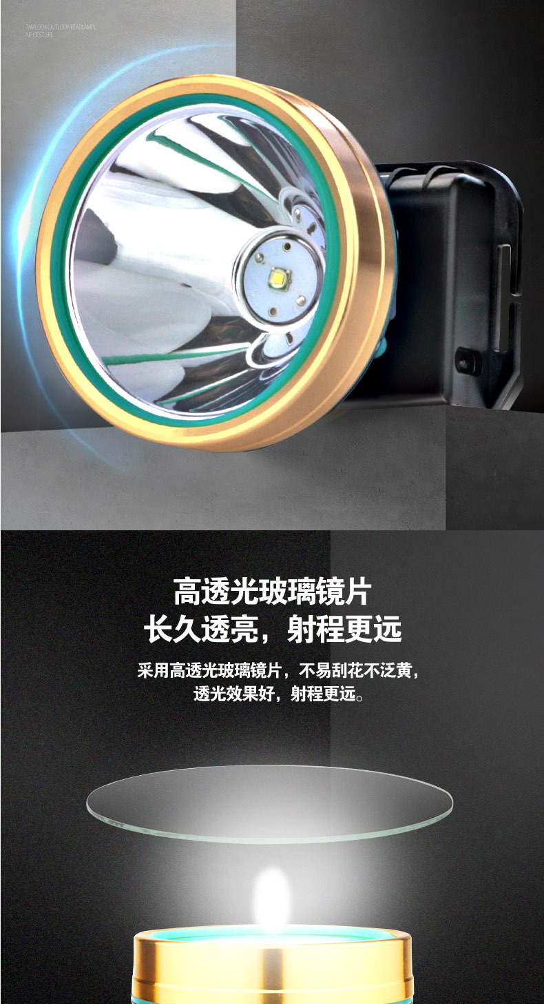 厂家直销 LED强光头灯防水头戴式夜钓钓鱼灯可充电户外 感应头灯 pic 8