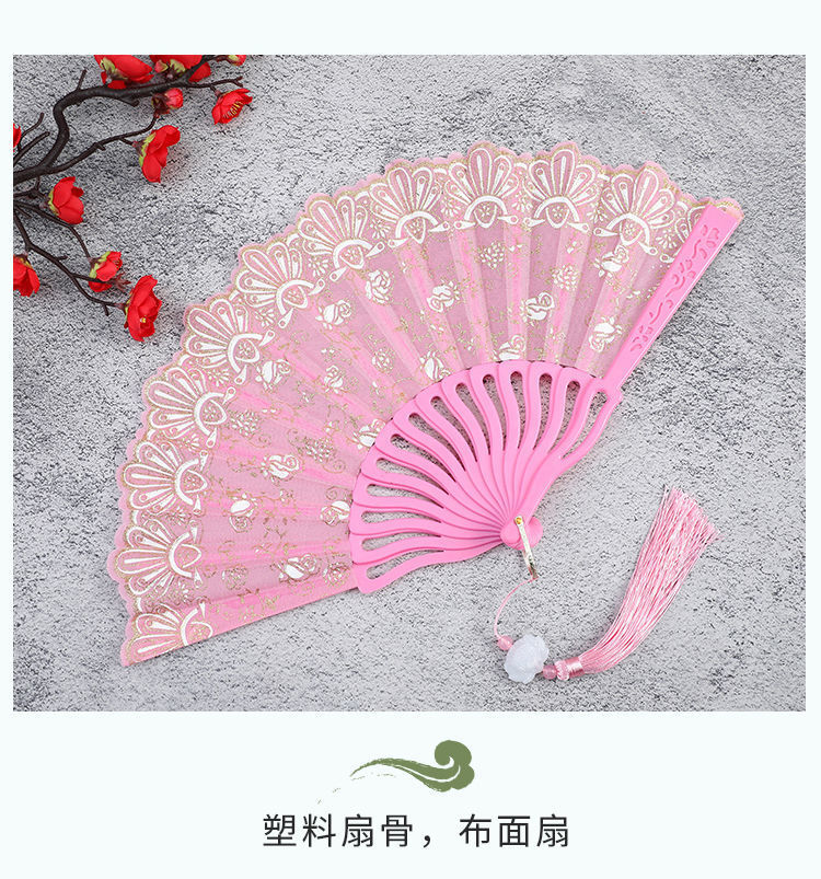扇子古风小花玫瑰旗袍汉服折扇舞蹈扇女士扇网红扇一件代发批发详情6