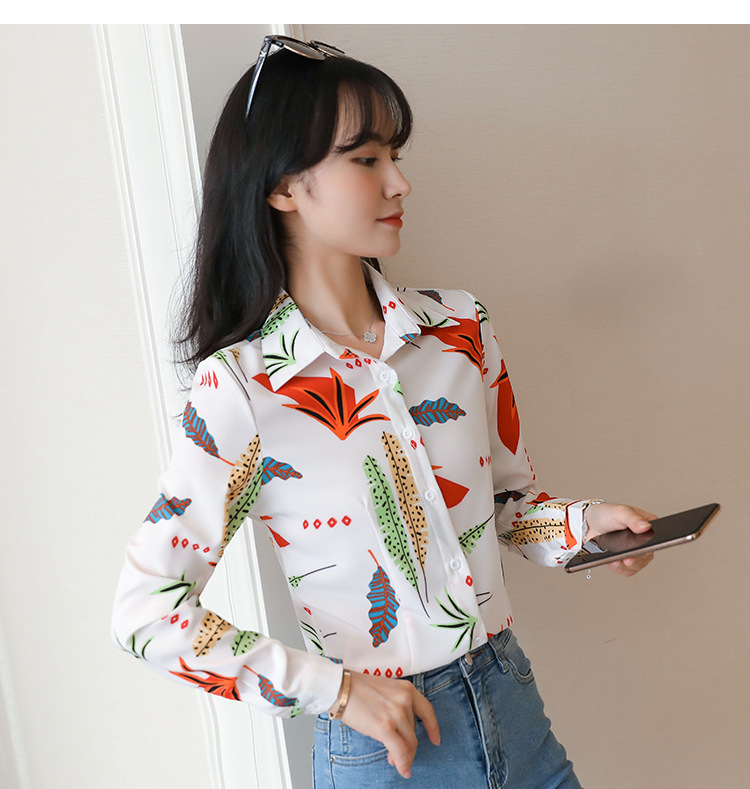 New spring and autumn Korean-style slim-fit shirt for women, long-sleeved printed striped trendy base layer, Hong Kong-style top for women pic 76