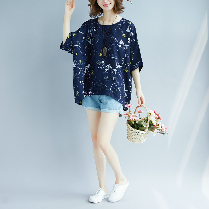 大码女装胖mm短袖t恤女夏季上衣显瘦超宽松印花雪纺衫200斤详情27