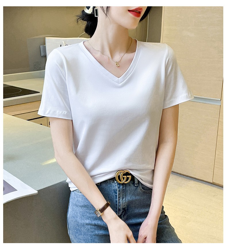 夏装宽松白色纯棉V领T恤女短袖2023新款时尚气质洋气小衫正肩体恤详情9