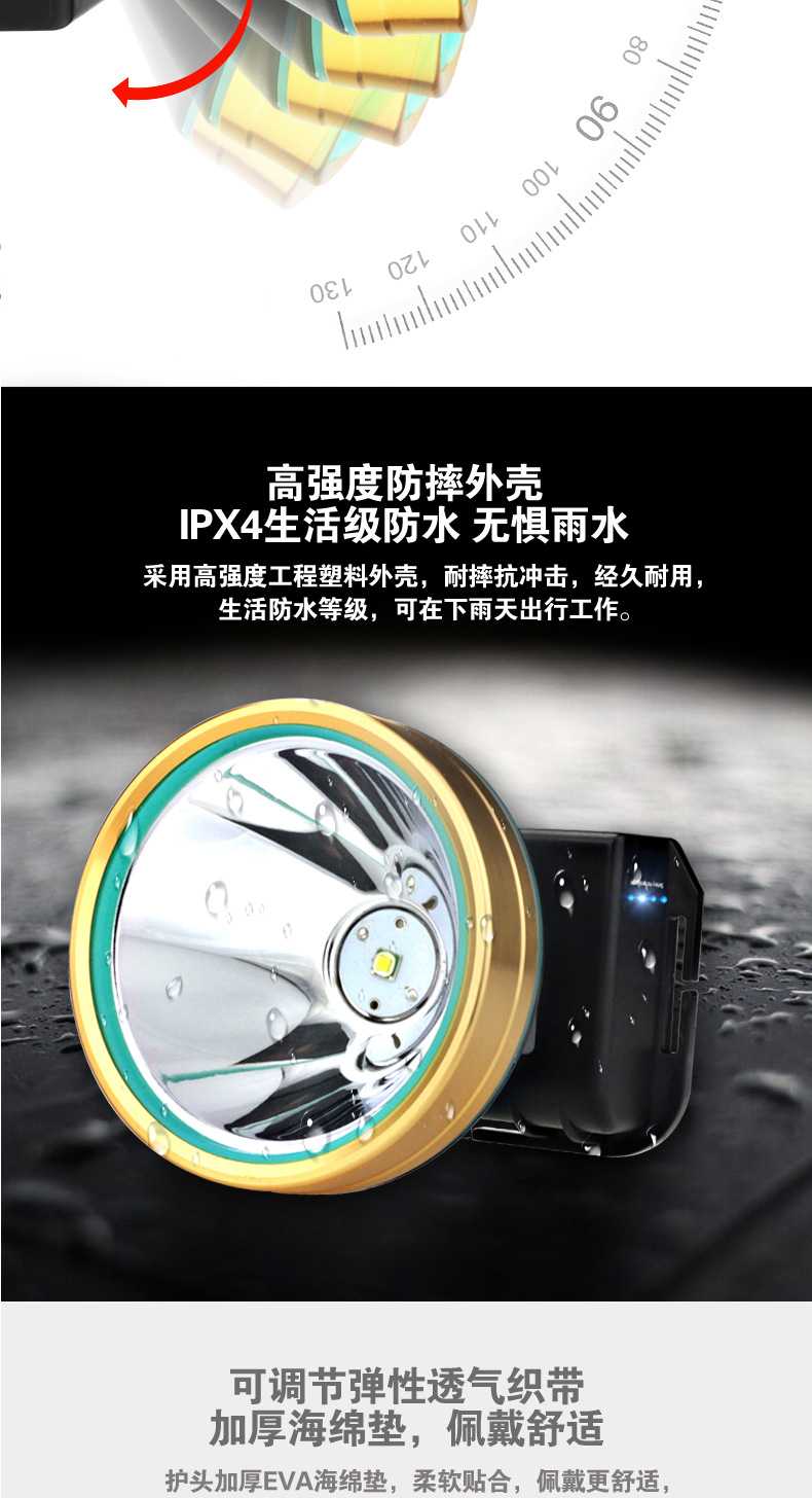 厂家直销 LED强光头灯防水头戴式夜钓钓鱼灯可充电户外 感应头灯 pic 11