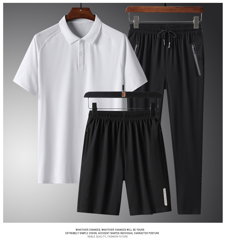 夏季冰丝短袖t恤男速干三件套装中老年薄款中年爸爸休闲运动套装详情12