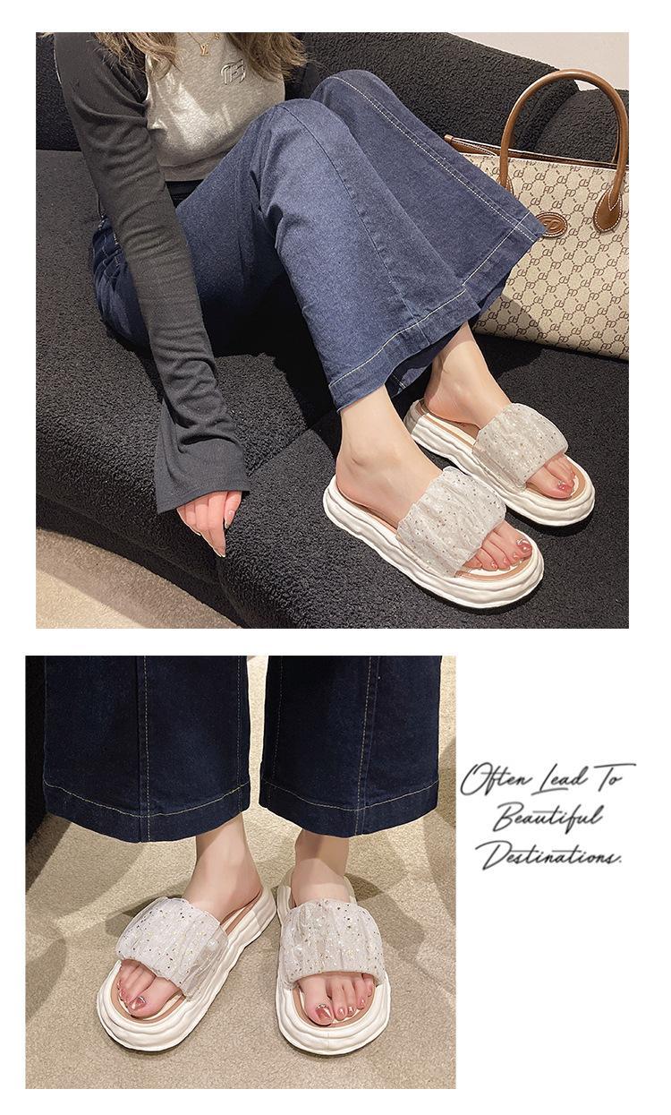 2023新款夏天外穿时尚凉拖一脚蹬鞋子蕾丝珍珠仙女凉拖鞋厚底软底详情9